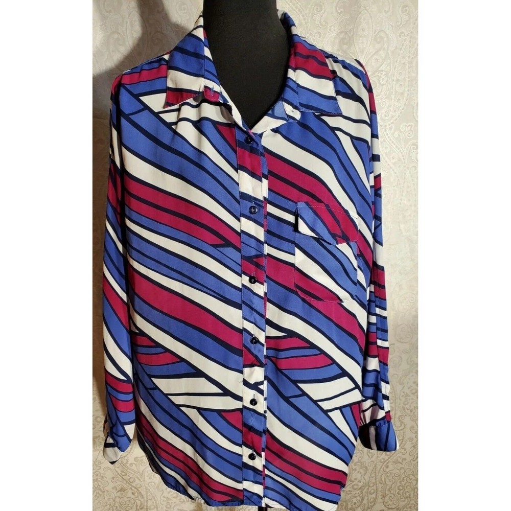 ASHLEY Stewart Long Sleeve Multi-color Striped Blouse Top Shirt Sz 18 Open Back